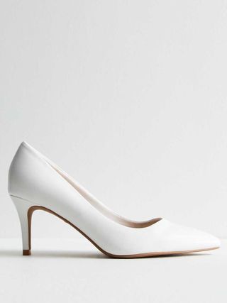 Wide Fit White Leather-Look Stiletto Heel Court Shoes