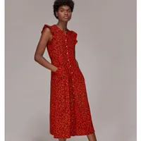 Animal Frill Sleeve Midi Dress | Whistles&nbsp;