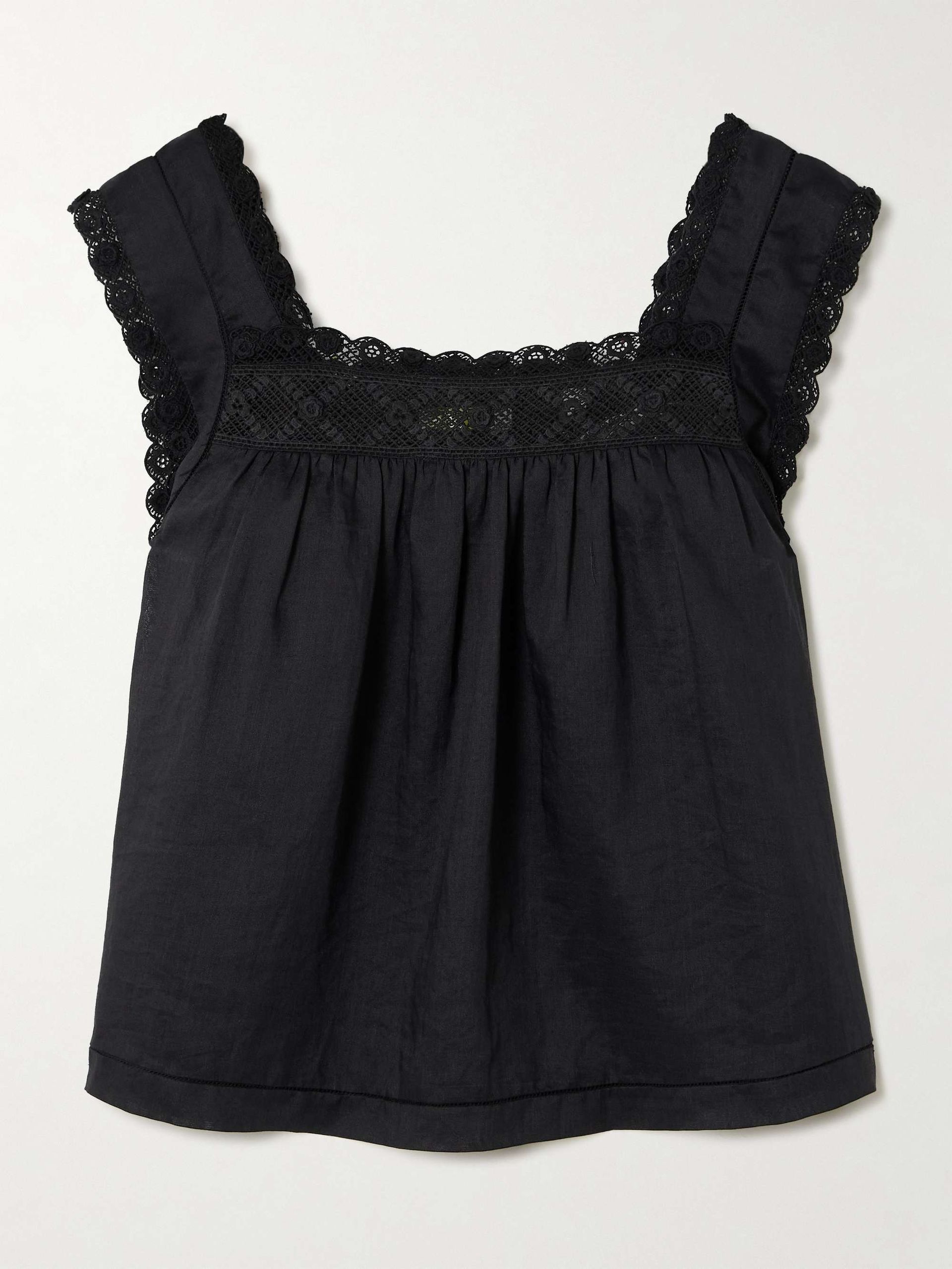 Aphra Crochet-Trimmed Ramie Top