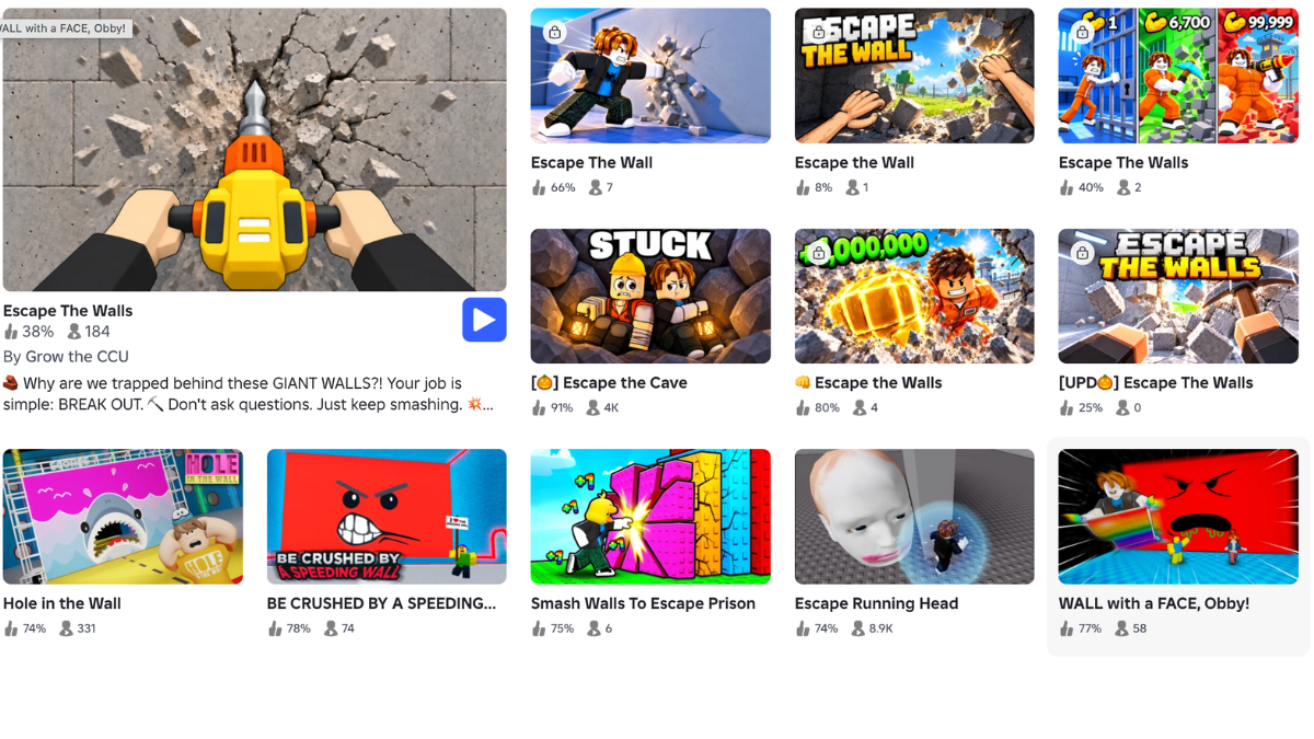 A list of Escape the Walls clones on Roblox