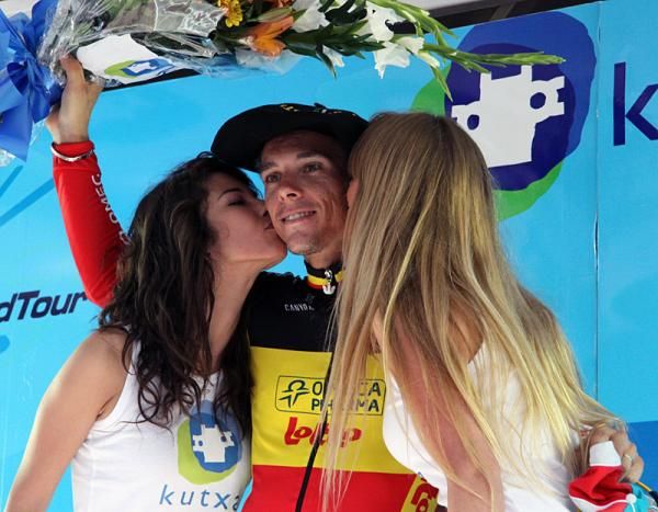 Philippe Gilbert (Omega Pharma-Lotto) on the podium after winning the Clasica San Sebastian.