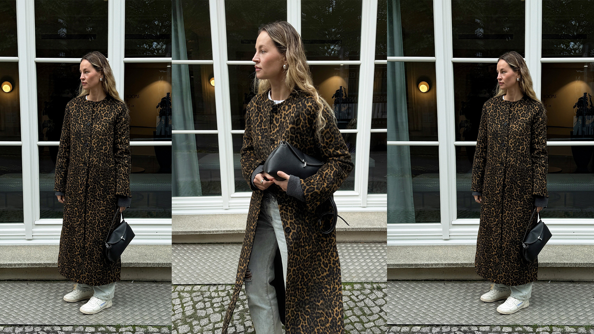 Leopard coat and sneaker outfit