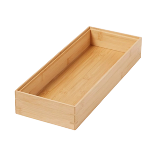 A rectangular bamboo drawer organizer