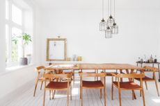 large wooden dining table in contemporary space