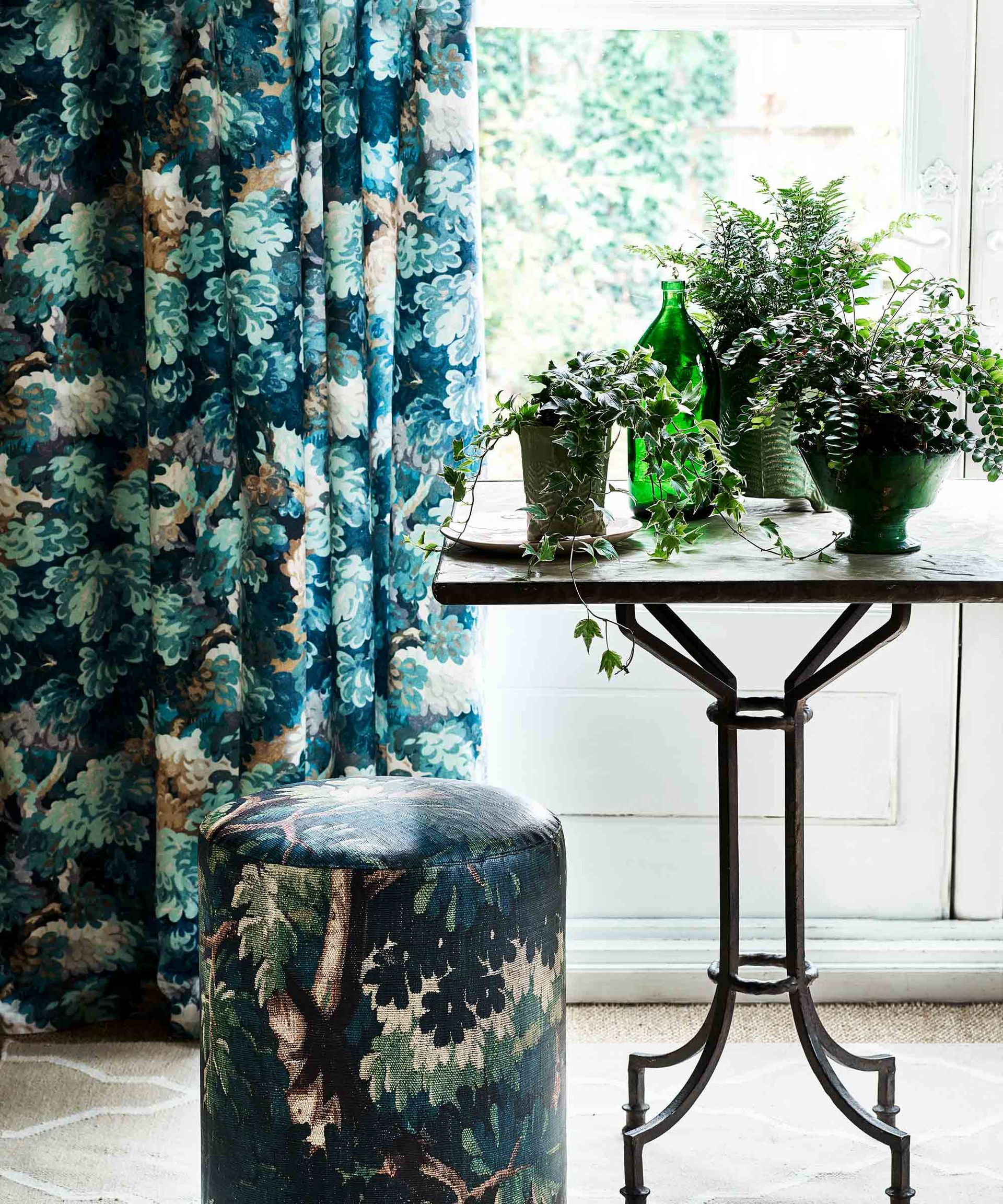 Window treatment idea with botanical curtains
