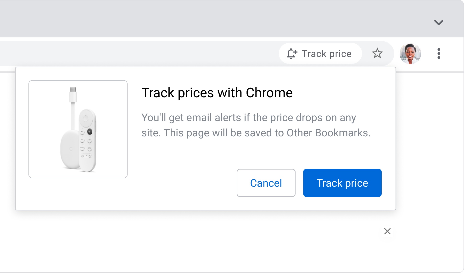 Google Chrome price tracking feature
