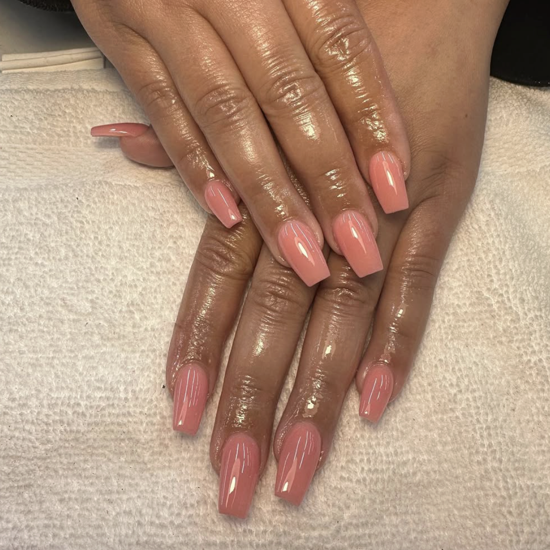 A sheer pink engagement manicure.