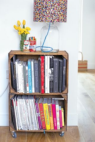 upcycle old crates as book shelves