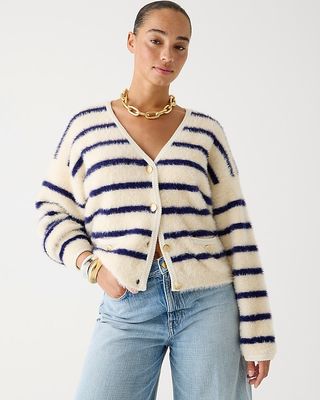 Sweater lady jacket in striped brushed yarn