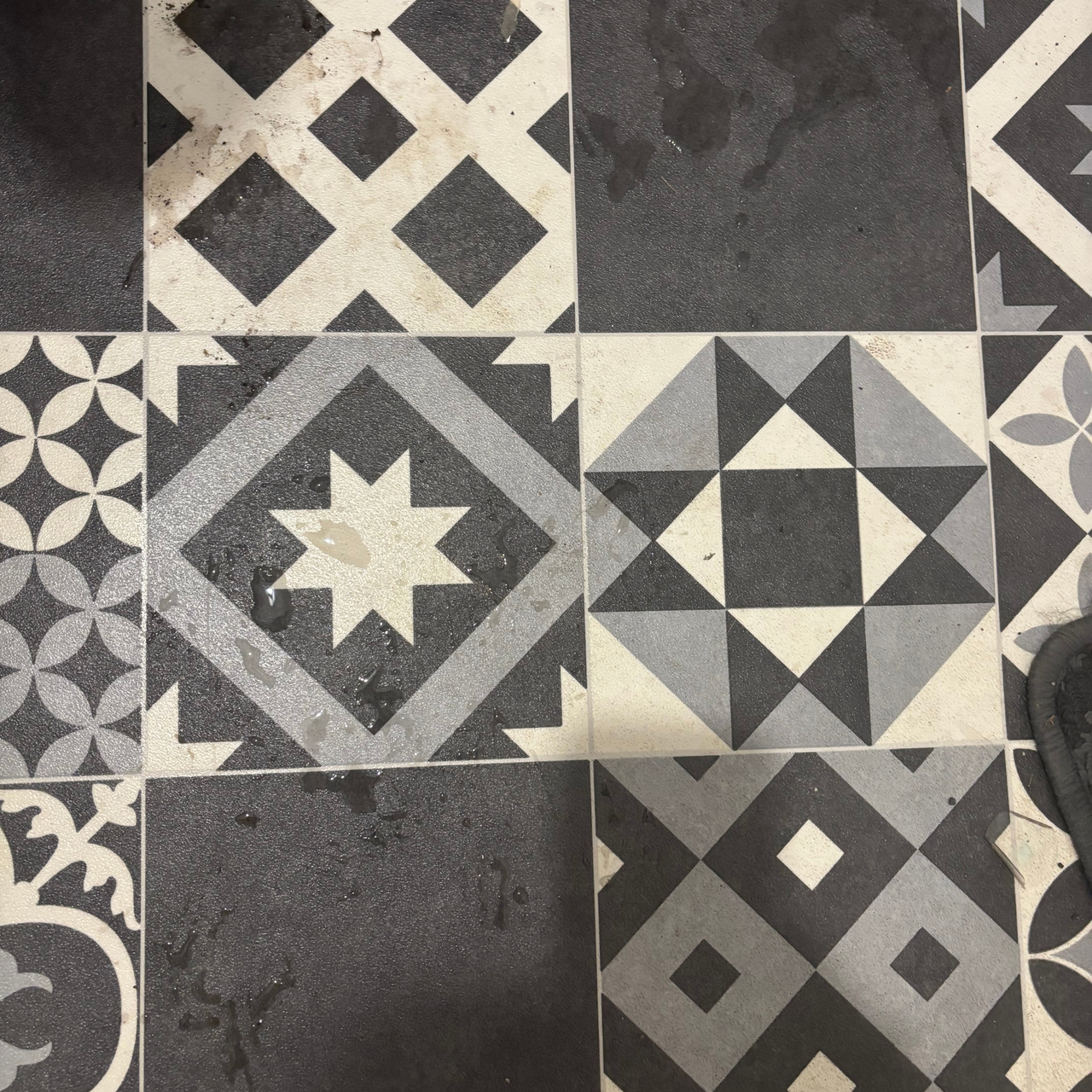 vinyl flooring with dirty water marks