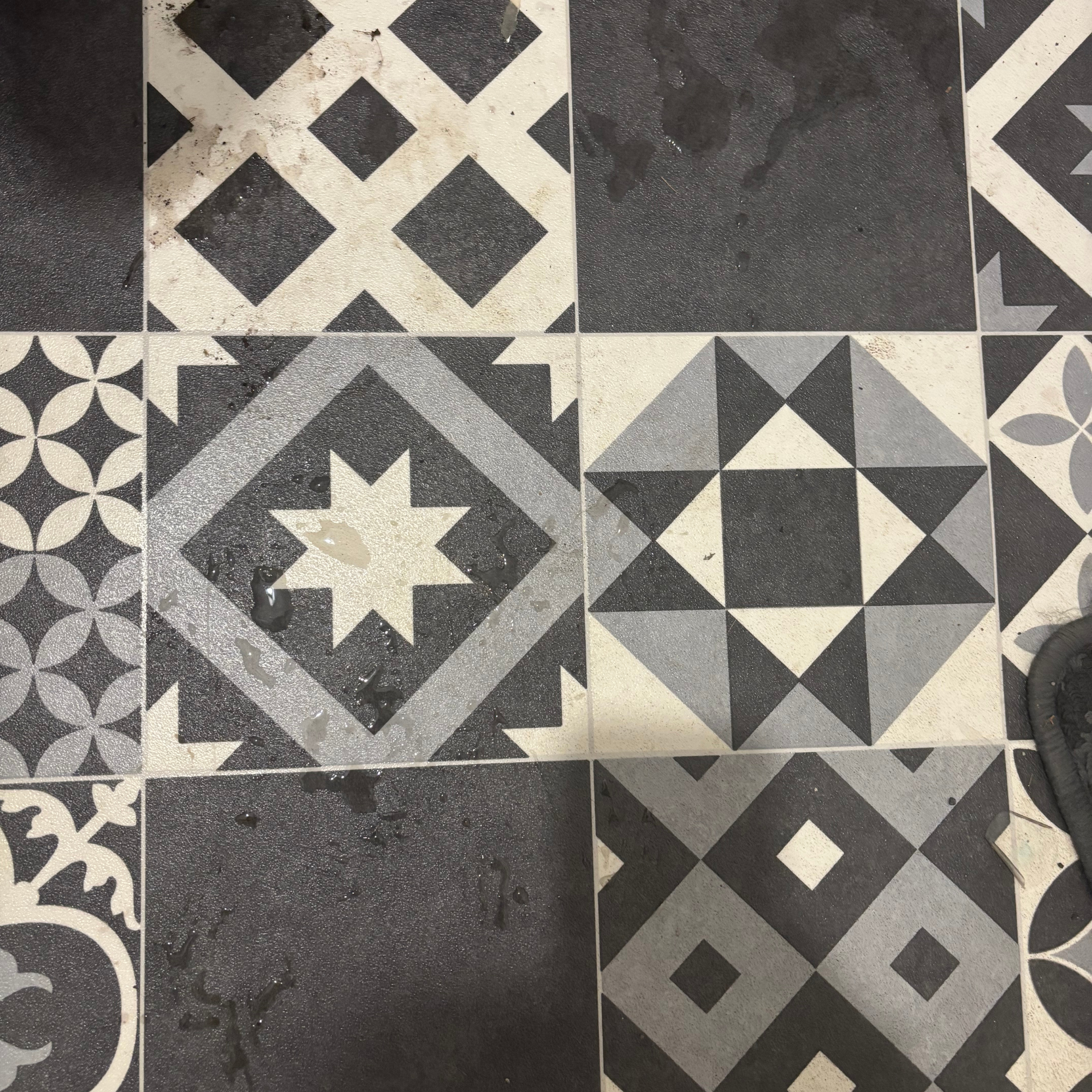 vinyl flooring with dirty water marks