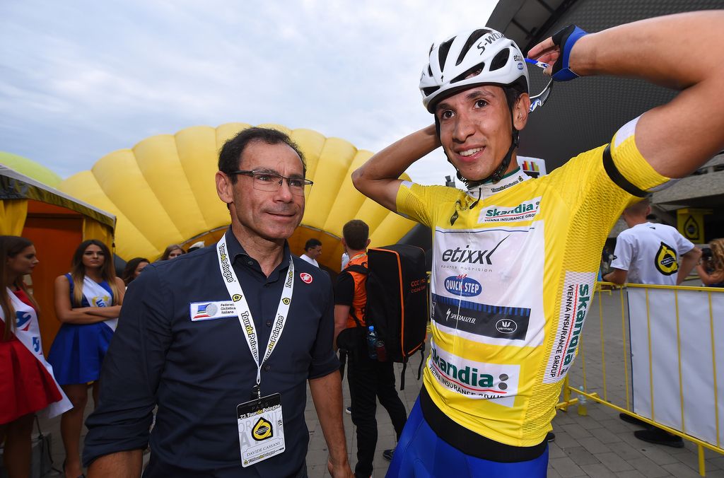 Italian national coach Davide Cassani with Davide Martinelli (Etixx-Quick Step)