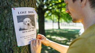 Man putting up a lost dog poster