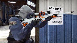 CS:GO counter-terrorist aims AWP rifle in hallway
