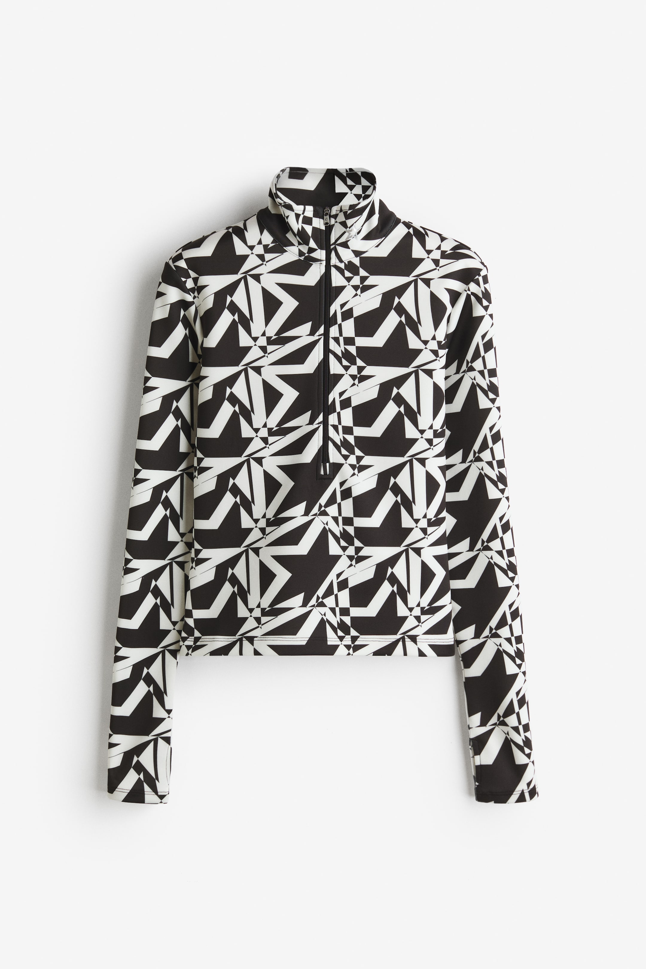 Printed Mock Turtleneck Top - Black/white