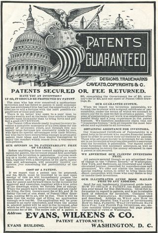 A poster advertising patent attorney services from the 1900's