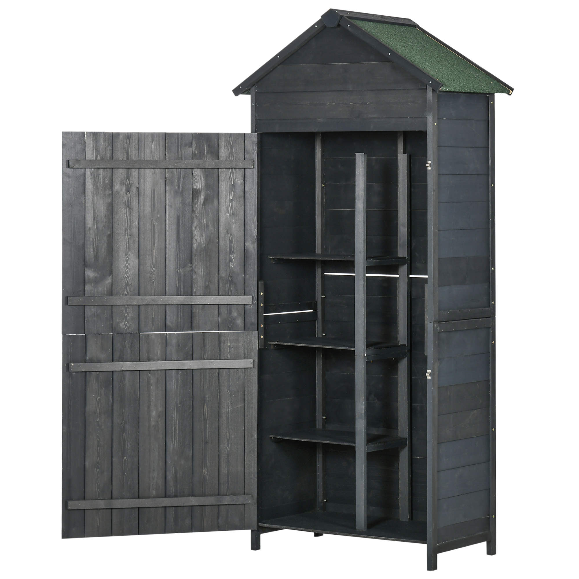 Outsunny Garden Shed 4-Tier Wooden Garden Outdoor Shed 3 Shelves Utility Gardener Cabinet Lockable 2 Doors - Grey