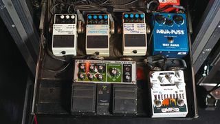 Boss NS-2 noise suppressor on a pedalboard