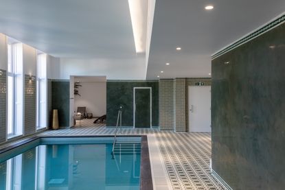 A modern residential indoor swimming pool. 