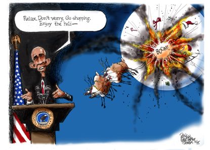 Obama cartoon U.S. Christmas Santa Bomb