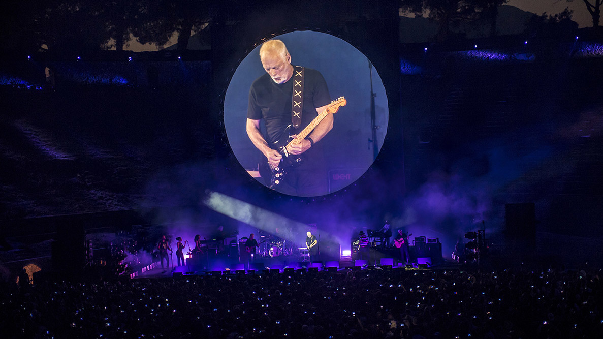 David Gilmour onstage in Pompeii