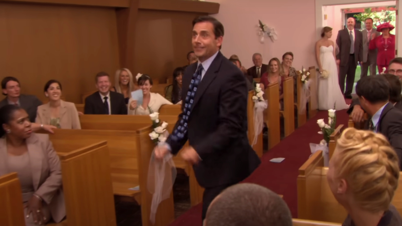 Steve Carell dancing down the aisle on The Office