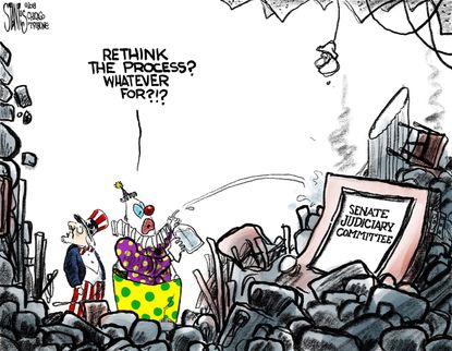 Political cartoon U.S. Senate Judiciary Committee Supreme Court confirmation process circus