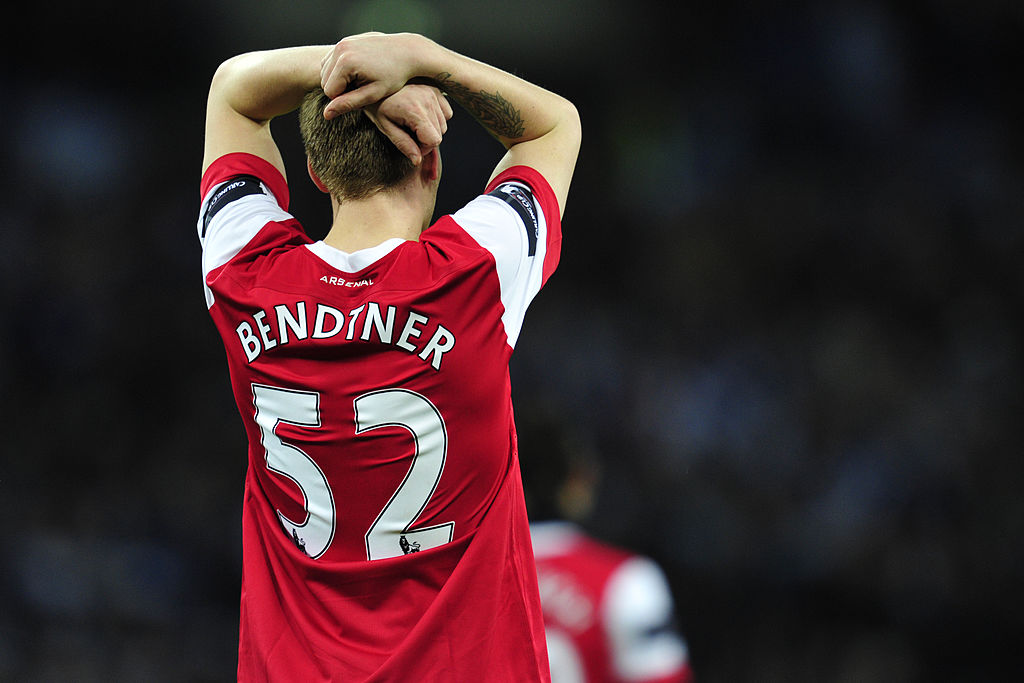 Arsenal's Danish striker Nicklas Bendtner looks dejected at the end of the Carling Cup final football match between Arsenal and Birmingham at the Wembley Stadium in London on February 27, 2011. Birmingham City won 2-1.