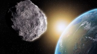 A digital rendering of a near-earth asteroid.