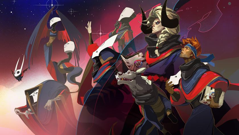 The main characters in Pyre stand together and look into the distance, ready for the next match