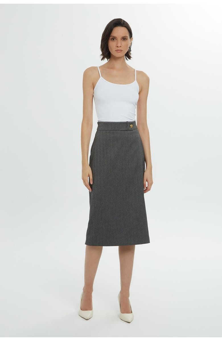 Zippered Midi Grey Pencil Skirt