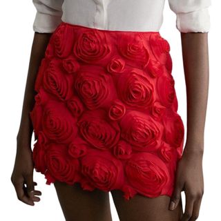 Karen Millen Crinkle Rosette Woven Mini Skirt