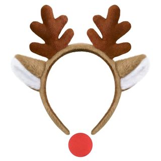 Deer Headband With Red Nose Fluffy Reindeer Antlers Headband Cute Deer Antlers Headband for Christmas Party Cosplay Favors (brown)