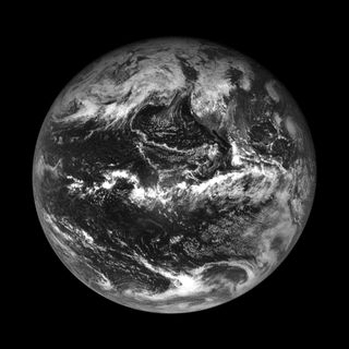 The first image taken by NASA’s OSIRIS-REx spacecraft after completion of its Earth gravity-assist maneuver on Sept. 22, 2017, cropped to show in greater detail the spacecraft’s view of Earth from 69,000 miles (110,000 kilometers).