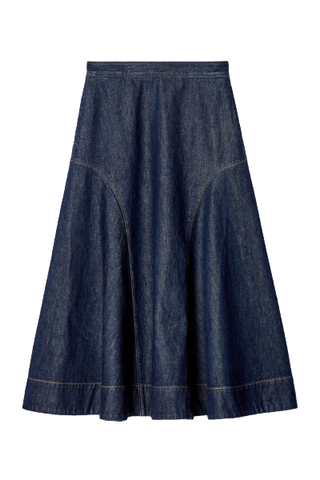 Raw Denim A-Line Midi Skirt