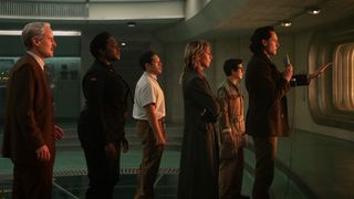 Loki, Sylvie, and his TVA allies look out onto the Temporal Loom in Loki season 2 episode 6