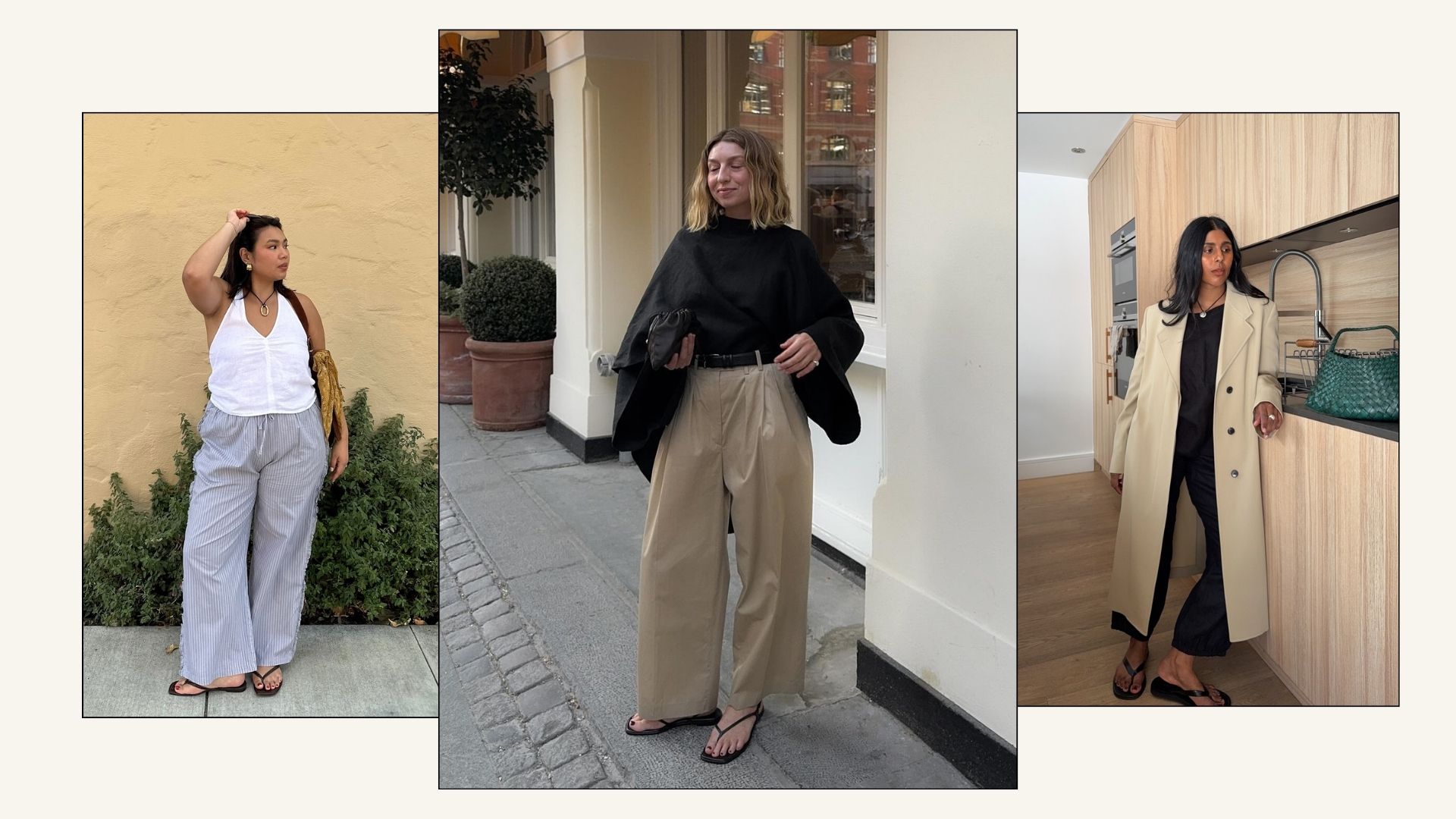 Influencers wearing square toe flip flops.