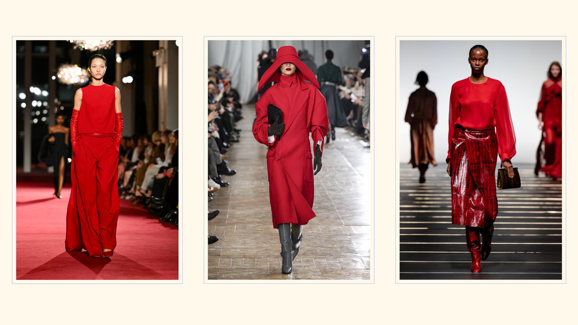 Models wearing red on the runway