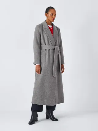 John Lewis Wool Blend Tailored Wrap Coat, Grey