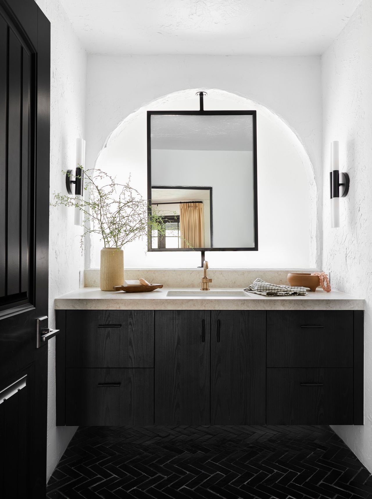 a spanish style modern bathroom