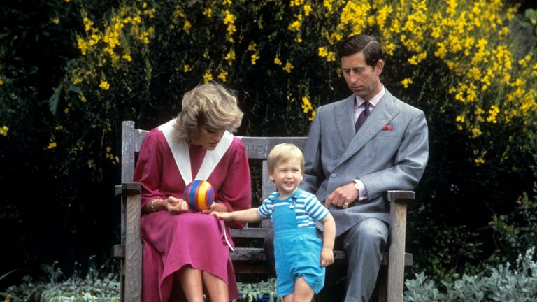 prince william, with his parents prince charles and princess diana 1961 1997, at his first official photo call in the garden at kensington palace, london, 14th december 1983 photo by jayne fincherprincess diana archivegetty images