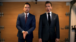 suits stars patrick j adams and gabriel macht in the 2024 t-mobile super bowl commercial