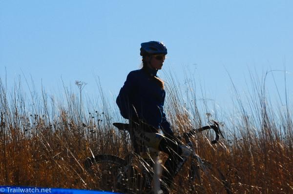 A rider watches the collegiate women's race