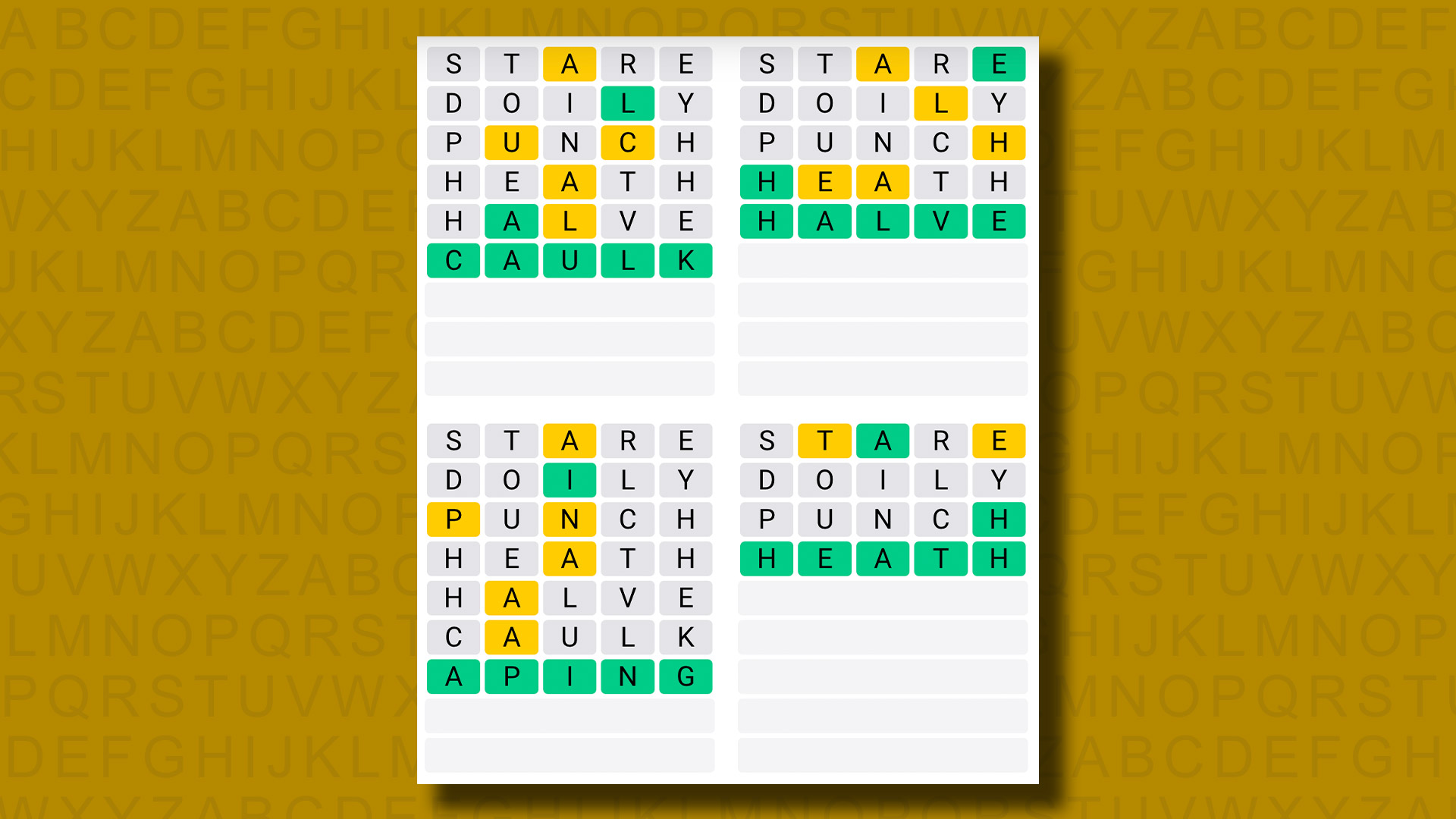 黃色背景上的 Quordle 遊戲 987 答案