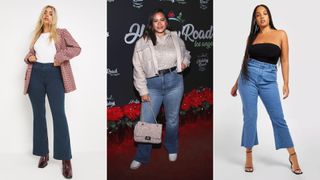 Three women showing how to style bootcut jeans for plus size figures