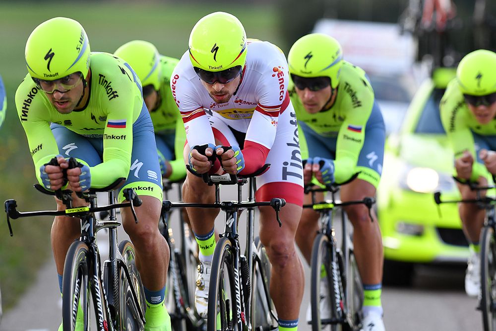 Peter Sagan in the mix with Tinkoff during the team time trial at Eneco Tour