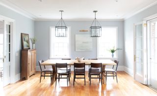 A dining room in light paint color