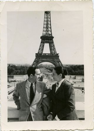 Carmen Herrera and Jesse Loewenthal in front of the Eiffel Tower, Paris, c.1948-53.