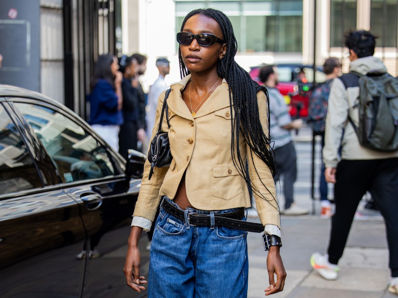 Baggy jeans and tailored blazer