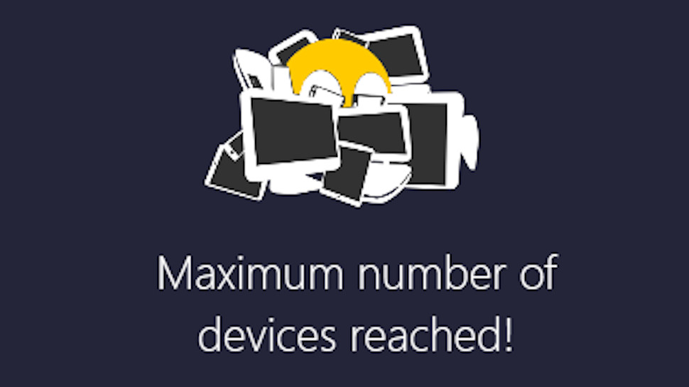 Aplikasi CyberGhost Windows menampilkan pesan 'Jumlah maksimum perangkat yang dijangkau'